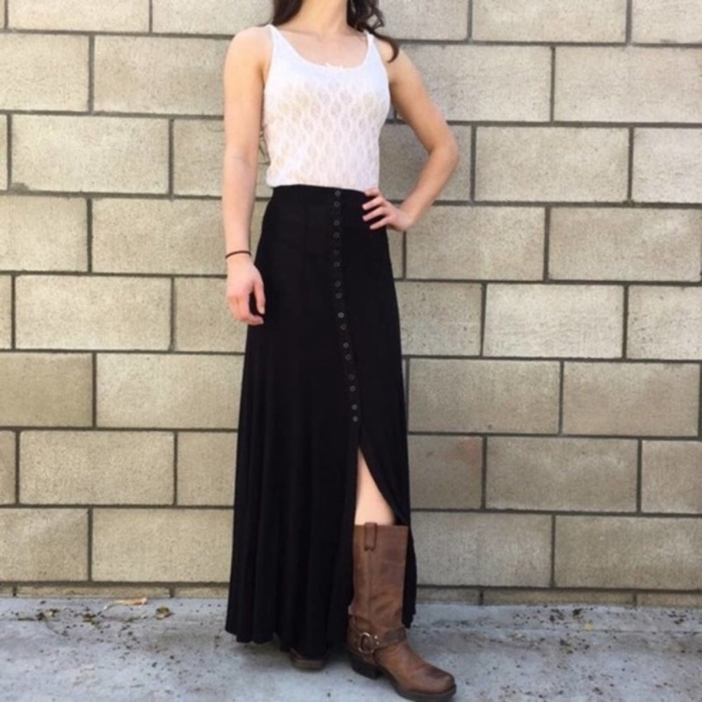 Ecote Urban Outfitters Black Maxi Button Skirt